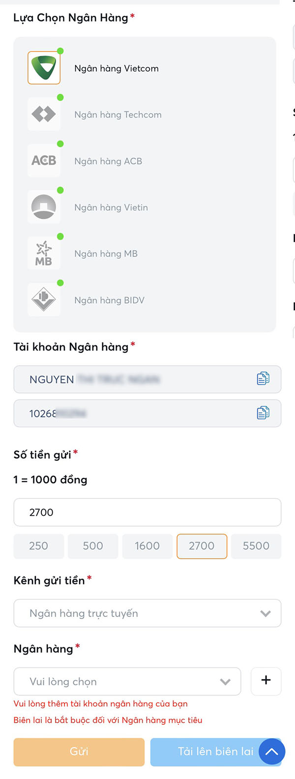 Cách Gửi tiền vào nhà cái BK8 qua internet banking Gửi tiền vào nhà cái BK8 qua internet banking