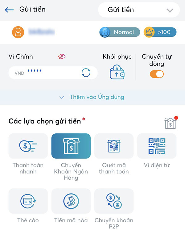 Gửi tiền BK8 qua internet banking Gửi tiền BK8 qua internet banking